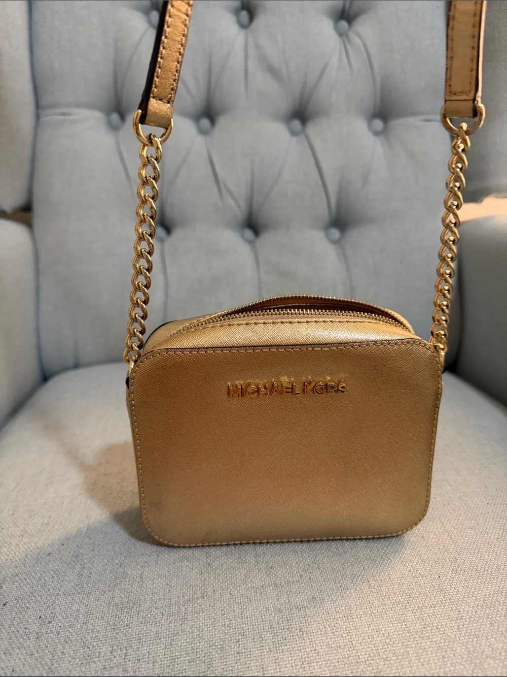 Michael Kors Metallic Gold Crossbody Camera Bag